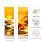 seewan 2 Pack Long Vertical Wall Tapestry, Boho Nature Landscape & Floral Aesthetic Wall Hanging for Bedroom Living Room Home Decor, Long Narrow Art Tapestry with Sunrise Mountain Botanical Designs, 13" × 51" (Golden Horizon Dawn, 13"Wx51"H, Unframed) - c