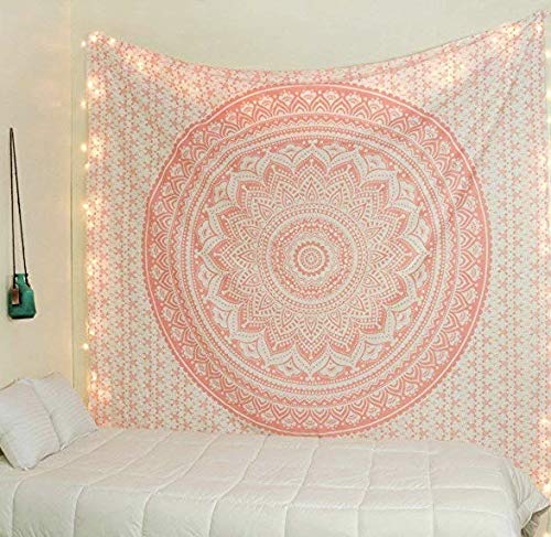 Popular Handicrafts Tapestry Wall Hanging Hippie Ombre Mandala Bohemian Hippy Intricate Indian Tapestries Bedspread 84 x 90 Inches (215cm x 230cm) Coral Peach - color: Coral / Peach, size: 90.6"L x 84.7"W