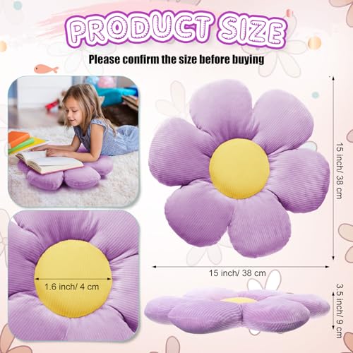 Reginary 4 Pcs Flower Floor Pillows Cute Plush Flower Throw Pillows Daisy Floor Seat Cushion Chair Pads for Back to School First Day of School for Sofa Couch Bed Decor(15 Inch,Black, White, Purple) - color: Black, White, Purple