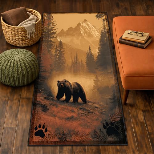 Bear Runner Rug 2x7, Rustic Bear Rug for Kitchen, Vintage Western Rustic Farmhouse Runners for Entryway, Retro Country Style Home Decor - color: Bear, size: 2' x 7'(Runner)