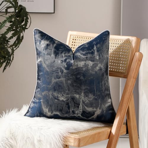 Navy Blue Abstract Throw Pillow Covers 18x18 inch Set of 2 Jacquard Pillow Cases Farmhouse Decorative Cushion Covers for Sofa Couch - color: Jacquard 2