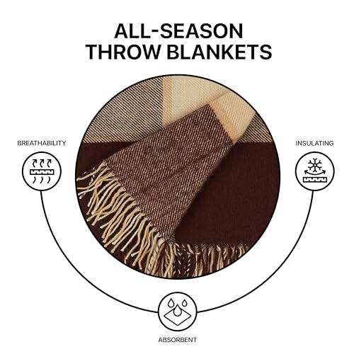 New Zealand Virgin Wool Throw Blanket, Indoor and Outdoor Blankets and Throws, Comfortable Soft Blanket with Fringes and Tartan Pattern, 67 x 79 in, Queen Size, Brown - color: Brown