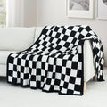 Carriediosa Checkered Throw Blanket 90" X 90" Queen, 400GSM Ultra Soft Microfiber Fuzzy Fluffy Reversible Cute Preppy Knitted Blankets Cozy Plush Fall Throws for Couch, Bed, Sofa, Black - color: Check - Black, size: 90" X 90"