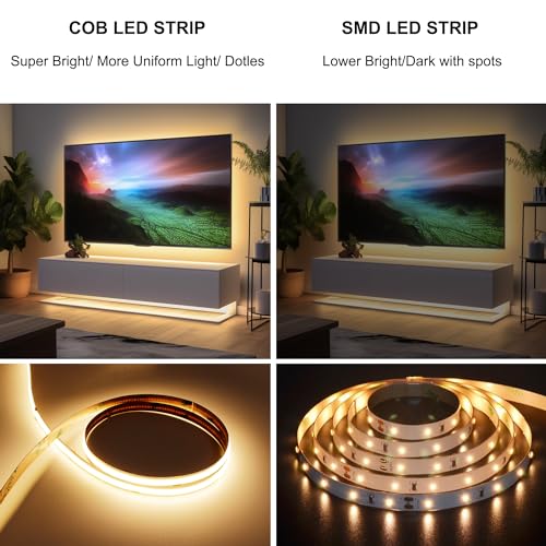 AXMOTUT 32.8ft COB LED Strip Light Warm White, High Bright LED Strips with 320LEDs, RF Remote and UL Power Supply, 3000K Dimmable LED Lights for Bedroom,Kitchen, DIY Home Decoration, 2 Rolls of 16.4ft - color: Warm White 3000K, size: 32.8FT