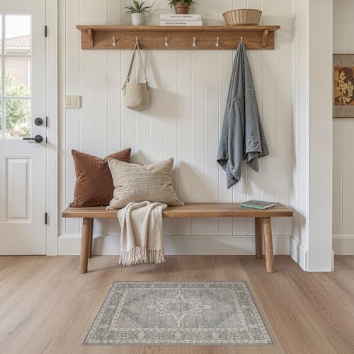 Tortania Area Rug 2x3 Doormat - Washable Vintage Oriental Farmhouse Soft Thin Indoor Carpet for Living Room Bedroom Hallway Entryway Kitchen - Green Gray - color: Green Gray, size: 2' x 3' (Rectangular)