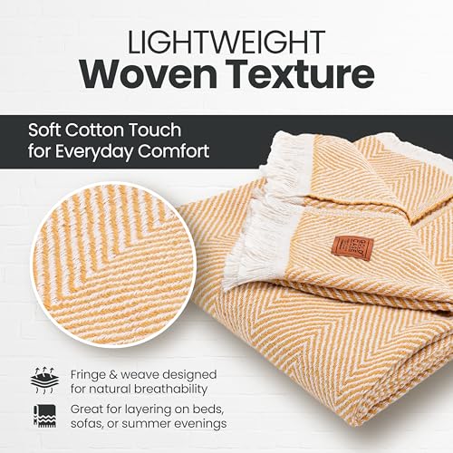 Gold Case Throw Blanket for Couch - 100% Recycled Turkish Cotton Blankets & Throws - Elegant Soft Throw Blankets for Living Room - Boho Decorative Woven Couch Blanket - 50x60 - Mustard - color: Elegant Mustard, size: 50x60"