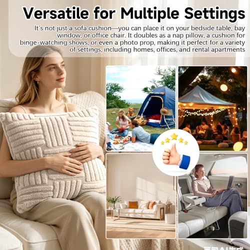Plush Knitted Throw Pillow Covers, Decorative Cushion Cases for Sofa and Bed, Cozy Texture for Home - color: Beige Woven Plush Pillowcase