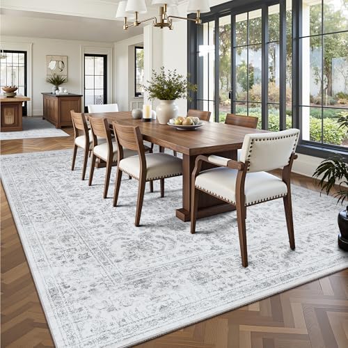 9x12 Area Rugs for Living Room, Washable Vintage Retro Floral Rug, Low Pile Non Slip Distressed Large Carpet for Bedroom, Dining Room, Office, Home (Grey) - color: A-grey, size: 9' x 12' (Rectangular)
