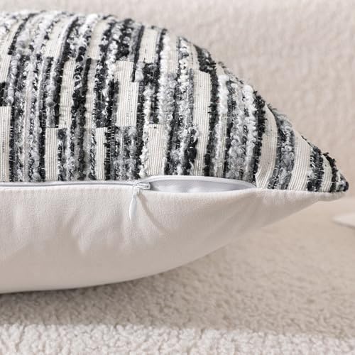 Striped Throw Pillow Covers 20x12 Set of 2 Black Textured Boucle Chic Morden Boho Accent Farmhouse Decorative Chenille Pillow Covers for Home Decor Bed Sofa Living Room - color: Black, size: 20" x 12" (Pack of 2)