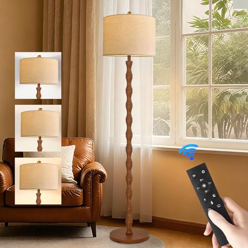 QIYIZM Wood Floor Lamp for Living Room,Bedroom,Vintage Standing Lamp with Remote Dimmable,Farmhouse Mid Century Tall Lamp Rustic Industrial Retro Floor Light Boho Bohemian - size: 31-Floor Lamp