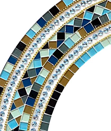 Wall Art Décor – Handcrafted Decorative Wall Mirror, Light and Navy Blue, Brown, Gray, and Black Round Mosaic, 24” Round Mirror for Hallway, Bedroom, Bathroom, Living Room - color: Light Brown, Light and Navy Blue, Gray, Black