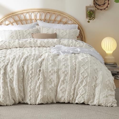 Bedsure Boho Twin Duvet Cover, Soft & Comfortable Elegant Design Boho Bedding for Decoration, Machine Washable Comforter Cover for All Seasons,Includes 1 Duvet Cover & 1 Pillow Sham,Beige - color: 01 - Beige - Elegant (No Comforter), size: Twin/Twin XL (6