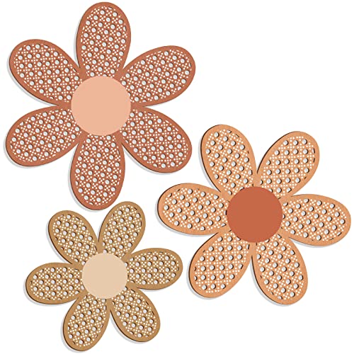 Maitys 3 Pieces Boho Daisy Wall Decor Natural Rattan Flower Wall Hanging Art Wooden Boho Art Nursery Flowers Farmhouse Hanging Decor for Home Office Nursery(Fresh Color) - color: Fresh Color