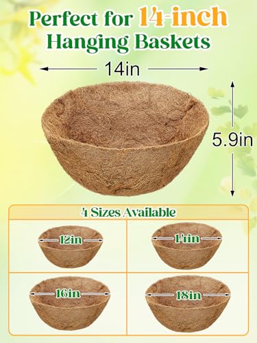 ANPHSIN 4Pcs 14inch Coconut Liners for Hanging Baskets Planters - Made of 100% Natural Coco Coir Fiber, Thick Breathable Round Liner for Outdoor Porch Garden Flower - size: 14in