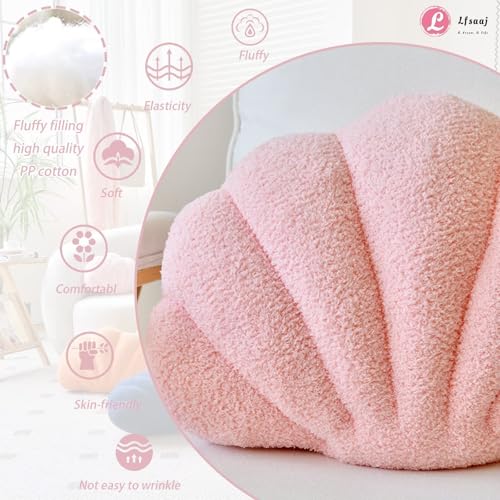 Lfsaaj Pink Seashell Throw Pillows, Shell Shaped Throw Pillows, 18 Inch Soft Home Decorative Pillow Plush Cushion for Bed Couch Living Sofa Room Decor Accent Throw Pillow (Pink 18Inch) - color: Pink, size: Large-18Inch