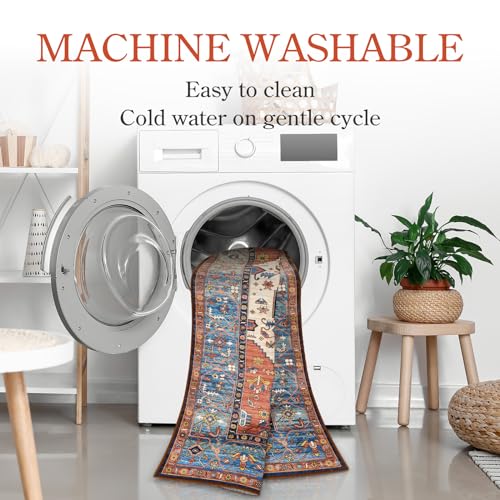 Lahome Boho 2x3 Washable Kitchen Rugs, Throw Non-Slip Backing Small Door Rug for Entryway Low-Profile Inside Door Mats, Oriental Indoor Doormat Carpet for Entrance Bathroom Laundry Living Room, Adelyn - color: Rust, size: 2' x 3' (Rectangular)
