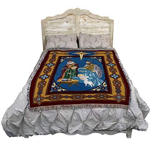 Pure Country Weavers Christmas Nativity Blanket - Jesus Manger Three Wise Men Gift Christmas Tapestry Throw Woven from Cotton - Made in the USA (72x54) - color: Christmas Nativity