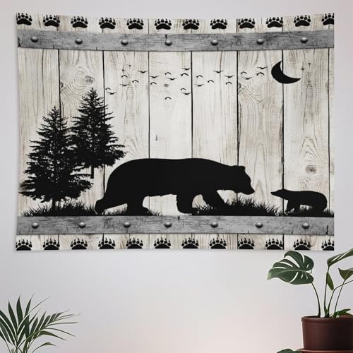 ZhiRain Cabin Bear Tapestry Wall Hanging Rustic Farmhouse Wooden Western Country Wild Animal Silhouette Tapestries Home Decor for Living Room Bedroom Apartment Dorm 30"x40" - color: Cabin-10, size: 30"L x 40"W