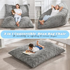 Hobestluk 3 in 1 Bean Bag Chair Giant Bean Bag Chairs for Adults with Plaid Cover Convertible Bean Bag Floor Cushion with Machine Washable Cover for Living Room (Plaid Grey) - color: Cloud Grey