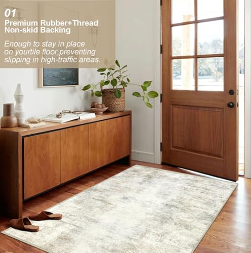 Capslpad Machine Washable Rug, Modern Abstract 3x5 Light Beige Rug, Low Pile Soft Non-Shedding Area Rug for Entryway, Bedside, Living Room, Hardwood Floor - color: Beige, size: 3' x 5' (Runner)