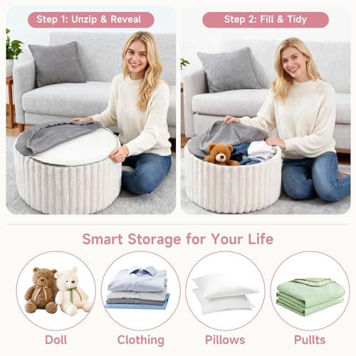 Tiita Floral Pouf Ottoman, Foot Stools Ottoman with Foam Chunk Filling, Puff Foot Rest for Couch, Living Room, Kids Room, Pink - color: Flower Pink