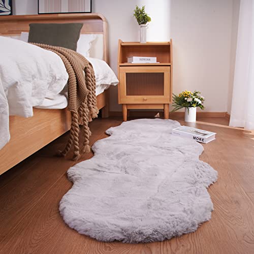 Ghouse Soft Faux Sheepskin Fur Rug Runner Rug 2x6 Grey Fluffy Bedside Plush Shag Nursery Carpet Area Rugs for Living Room Bedroom Playing Room Decor - color: Grey, size: 2*6 Sheepskin