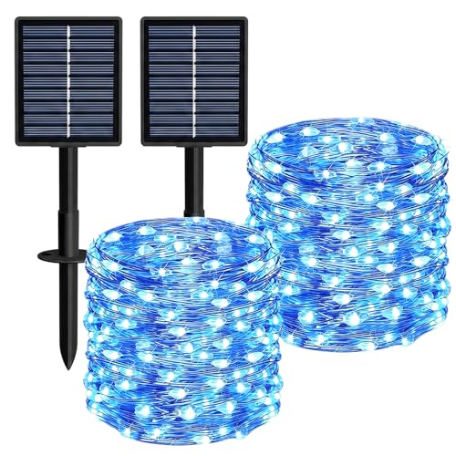 Solar String Lights 2 Pack Total 66FT 200LED Solar Fairy Lights Outdoor Waterproof 8 Lighting Modes Twinkle Lights for Patio, Garden Yard Party Wedding Tree Christmas Halloween Decoration, Blue - color: Blue