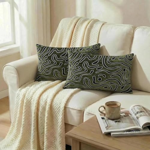 Mantle & Mason Lumbar Pillow Covers 12x20 Set of 2, Chenille Modern Abstract Throw Pillow Covers, Olive Green Luxury Textured Decorative Pillow Cover for Couch Sofa Bed Office - color: Artflow Forest Green, size: 20" x 12" (Pack of 2)