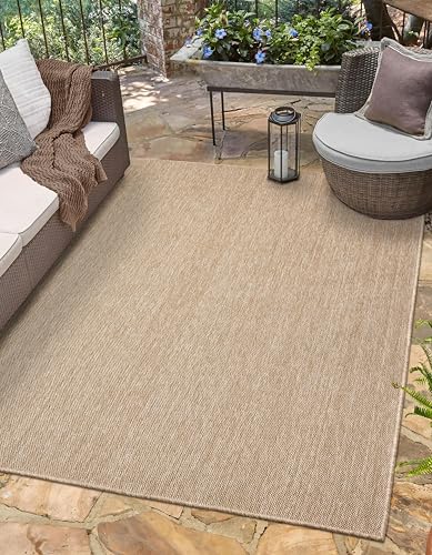 Angela Easy Jute Indoor Outdoor Rug, 4x6 Neutral Solid Jute Look, Polyester, Durable & Easy Care Outdoor Farmhouse Carpet for Patio, Porch, Living Room (4' x 6', Natural) - color: 2001 - Natural, size: 4' x 6' (Rectangular)