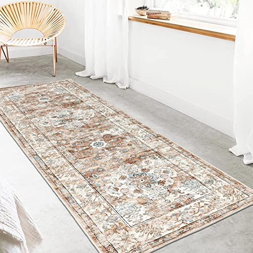Pauwer Boho Hallway Runner Rug 2x6 Washable Entryway Area Rugs Non Slip Farmhouse Vintage Floor Mat Carpet Runner for Hallways Laundry Room Kitchen Bathroom Bedroom - color: Vintage Cream Tan, size: 2' x 6' (Runner)