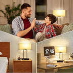 3-Way Dimmable Touch Control Table Lamp with 2 USB Ports and AC Power Outlet Modern Bedside Nightstand Lamp Fabric Shade and Metal Base for Guestroom Bedroom Living Room Hotel LED Bulb Included White - color: White