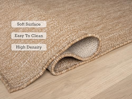 Angela Easy Jute Indoor Outdoor Rug, 4x6 Neutral Solid Jute Look, Polyester, Durable & Easy Care Outdoor Farmhouse Carpet for Patio, Porch, Living Room (4' x 6', Natural) - color: 2001 - Natural, size: 4' x 6' (Rectangular)