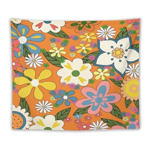 Retro 70s Floral Tapestry,Hippie Spring Groovy Flower Power Flower Boho Print Wall Hanging Neutral Home Decor Art for Living Room Bedroom Dorm 40"x30" - color: Hippie Floral-1, size: W40xL30in