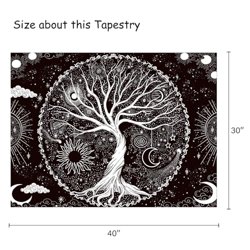 Wonrizon Tree of Life Tapestry,Black and White Galaxy Space Tapestries Aesthetic Psychedelic Wall Hanging decor for Living Room Bedroom (30" x 40") - size: 40"L x 30"W