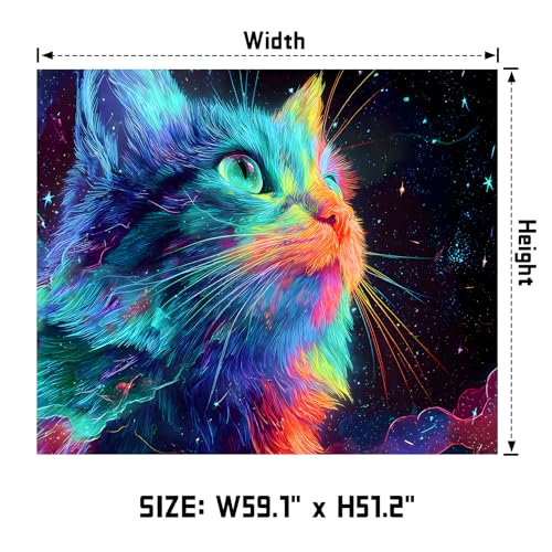 AOHMPT Blacklight Tapestry Glow in the Dark Tapestry Cat Design 59'' × 51'' Inch Wall Hanging Decor for Bedroom Living Room - color: Cat, size: 59"L x 51"W