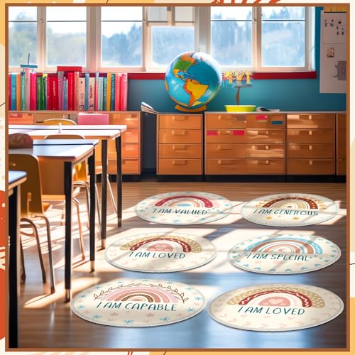 Tinideya 12 Pcs Kids Carpet Circle Seats for Class 16 Inch Round Classroom Rug Back to School Floor Cushions Soft Educational Mat Non Slip First Day of School Learning Playing Areas(Boho Rainbow) - style: Boho Rainbow