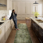 Machine Washable Kitchen Runner Rug: 2'x6' Hallway Rug Non Slip Low-Pile Stain Resistant Soft Carpet Runners for Entryway Hallways Kitchen Laundry Room Beside Farmhouse - color: Black and Green, size: 2' x 6' (Rectangular)