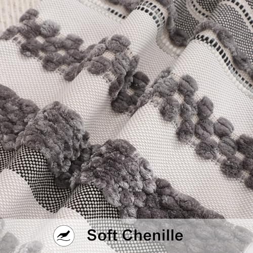 Grey Throw Pillow Covers 18x18 Set of 2 Boho Stripe Pillow Covers Tufted Decorative Pillow Case Accent Pillowcase Farmhouse Cushion Case Nuetral Textured Pillow Cover Spring Home Decor - color: Gray Stripe, size: 18" x 18" (Pack of 2)