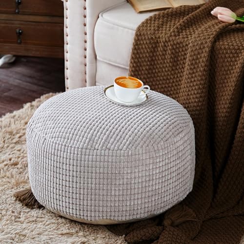 SUTAVIA Pouf Ottoman Cover Unstuffed Pouf Seat Decorative Soft Storage Bean Bag 20x20x8 Inches Floor Footrest for Living Room Bedroom (Light Gray, Round) - color: Light Gray