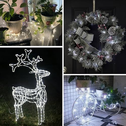 QITONG Solar Fairy Lights Outdoor Waterproof, 2 Pack Each 66ft 200 LED White Christmas String Lights, Silver Wire Twinkle Mini Lights with 8 Modes - color: White