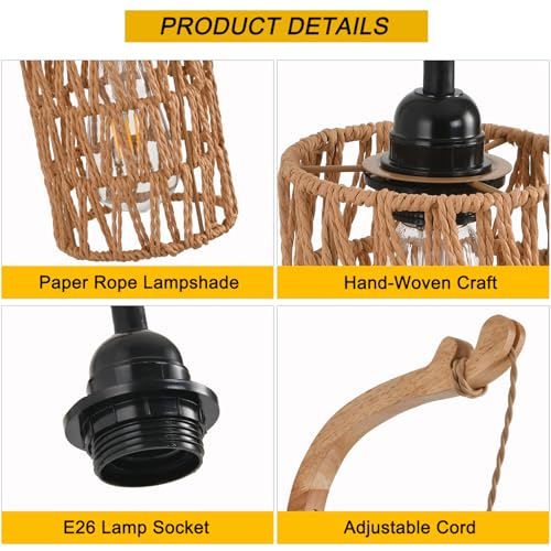 Plug in Wall Sconce,Farmhouse Wicker Wall Lamp Plug in,Hand Woven Rattan Wall Light Farmhouse Rustic Boho Sconces Wall Lighting for Living Room Bedroom - color: Wood+Rattan, size: 1 PACK