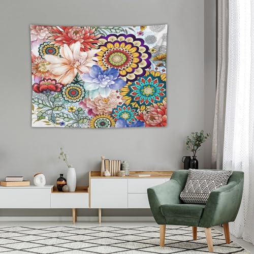 Houselerax Boho Vintage Flower Tapestry Wall hanging,Bohemian Blossom Colorful Mandala Flower Tapestries, Multi Color Tapestry for Bedroom Home Hippie Wall Decor 40"x30" - color: Boho Floral-9, size: W40xL30in
