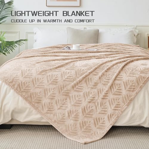 Exclusivo Mezcla Fleece Throw Blanket for Couch, Super Soft and Cozy Blankets All Season Use, Leaves Pattern, Plush Fuzzy Lightweight, Camel, 50x60 Inch - color: Camel, size: Throw(50"x60")
