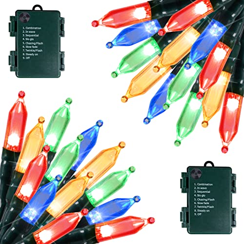 Battery Operated Christmas Lights 2 Pack 18 Feet 50 LED Clear Mini String Lights with 8 Modes Waterproof Tree Lights for Xmas Outdoor Indoor Holiday Party Garden Decor, Multicolor - color: Multicolor, size: 50 LEDs x 2 Pack