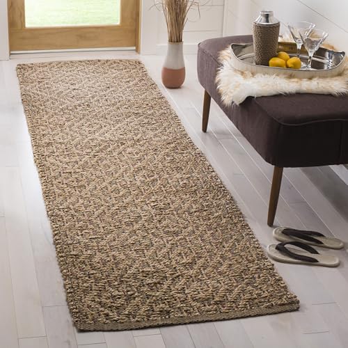 SAFAVIEH Natural Fiber Collection Runner Rug - 2'6" x 8', Natural & Red, Handmade Diamond Trellis Jute, Ideal for High Traffic Areas in Living Room, Bedroom (NF873A) - size: 2'6" x 8' (Runner)