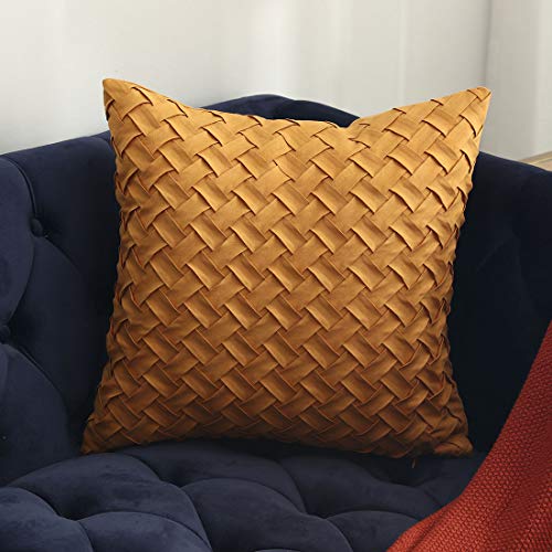 vctops Boho Basket Weave Pattern Decorative Throw Pillow Cover Super Soft Suede Solid Square Accent Cushion Case for Couch Sofa Car (Ginger,18"x18") - color: Ginger, size: 18" x 18" (Pack of 1)