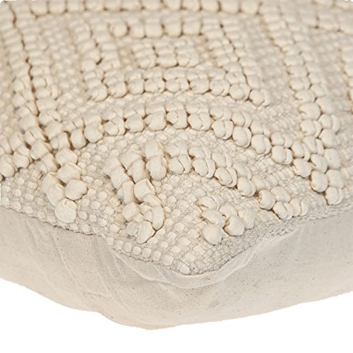 Parkland Collection LIDA 20x20 Off-White Boho Throw Pillow, Hand Woven Textured Cotton Tufted Geometric Accent Cushion with Insert