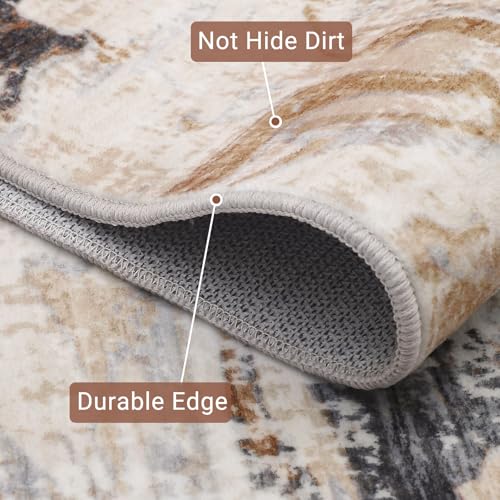 9x12 Abstract Oriental Style Area Rug, Elegant Vintage Thin Carpet, Delicate Decorative Design, Sophisticated and Beautiful for Living Room, Bedroom, Entryway, Office - Brown - color: Brown, size: 9' x 12' (Rectangular)