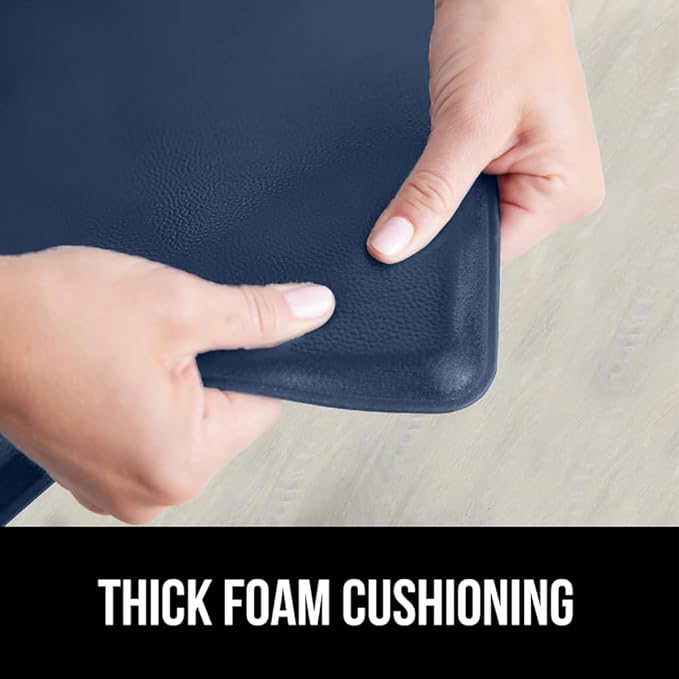 GORILLA GRIP 2 Pack Comfortable Cushioned Kitchen Mats for Floor, 17x24 + 17x48, Waterproof and Stain Resistant, 1/2 Inch Thick Soft Ergonomic Standing Desk Anti Fatigue Mat, Foam Supports Feet, Navy