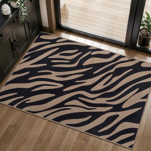 Tangsoo Easy Jute 2x3 Outdoor Washable Rug for Entryway,Neutral Non-Slip Rugs Modern Small Throw Mats Black Zebra Pattern Indoor Entrance Carpet for Entry Kitchen Foyer Front Porch - color: Black Zebra Pattern, size: 2x3ft